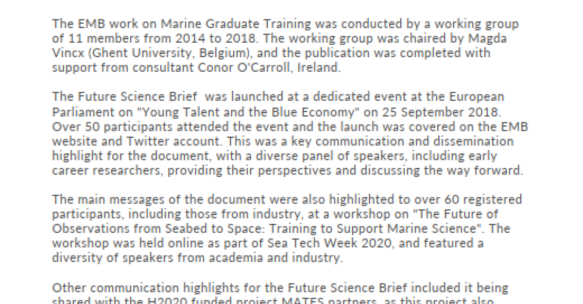 Impact Report Training the 21st Century Marine Professional European Marine Board